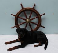 A small mahogany and brass ship's wheel, 73cm diameter,