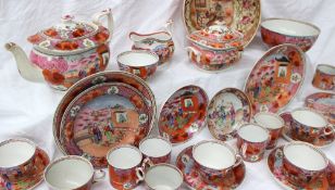 A late 18th century Newhall part tea and coffee service with chinoiserie decoration,