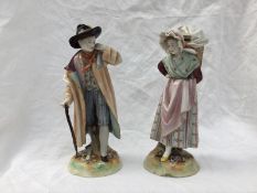 A pair of 19th century continental porcelain figures the one of a gentleman with a walking stick,
