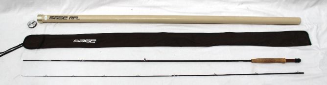 A Sage Model GFL 590 RPL 9'0" Graphite III fishing rod in a metal case