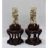 A pair of Japanese shibayama ivory tusks early 20th century each decorated in mother of pearl with