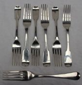 A set of six Victorian silver fiddle pattern dessert forks, London, 1846, Elizabeth Eaton,