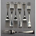 A set of six Victorian silver fiddle pattern dessert forks, London, 1846, Elizabeth Eaton,