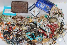 Assorted costume jewellery including wristwatches, bracelets, necklaces, cameo brooch, faux pearls,