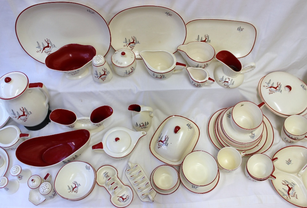 A Crown Devon 'Stockholm' pattern part tea and dinner set including meat plates, covered tureens, - Image 3 of 10
