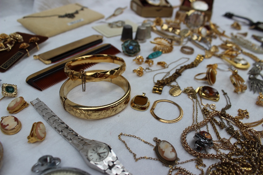 Assorted costume jewellery including gold plated hinged bangles, revlon watch, bracelets, necklaces, - Image 2 of 2