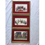 A set of three Chinese watercolours on rice paper of interior scenes, 17.