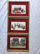 A set of three Chinese watercolours on rice paper of interior scenes, 17.