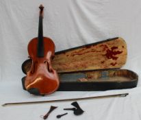 A violin with a one piece back and ebony stringing,