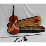 A violin with a one piece back and ebony stringing,