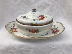 An 18th century Sevres Porcelain Oval Sauce Tureen and Cover, on an oval fixed stand,