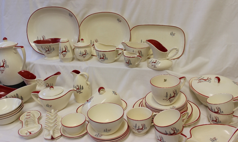 A Crown Devon 'Stockholm' pattern part tea and dinner set including meat plates, covered tureens,