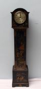 A 20th century blue lacquer chinoiserie decorated Grandmother clock decorated with figures and