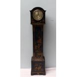 A 20th century blue lacquer chinoiserie decorated Grandmother clock decorated with figures and