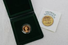 An Elizabeth II gold proof sovereign dated 1980 cased