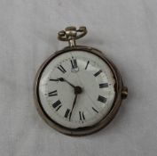 A silver open faced key wound pocket watch, the enamel dial with Roman numerals,