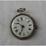 A silver open faced key wound pocket watch, the enamel dial with Roman numerals,