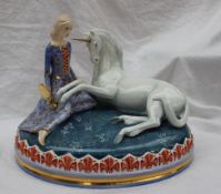 A Royal Doulton figure of lady and unicorn, from the Myths and Maidens series HN2825 No.