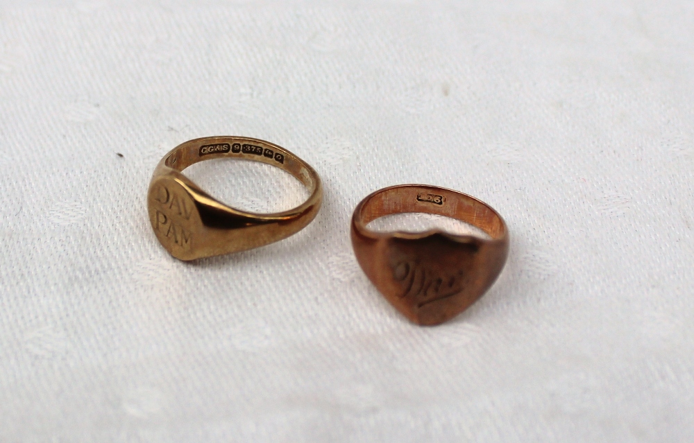 Two 9ct yellow gold signet rings together with two yellow metal bracelets, - Image 4 of 4