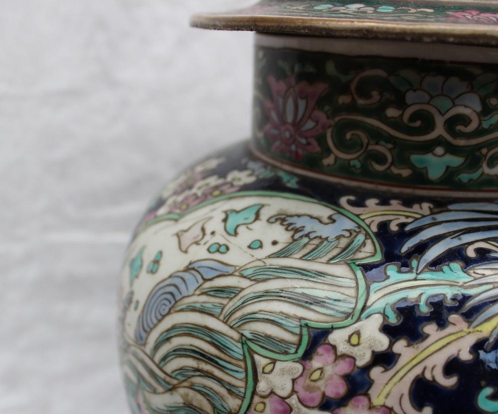 A pair of Chinese porcelain baluster vases and covers with polychrome decoration of butterflies and - Image 3 of 6