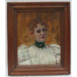 19th Century Continental School
Head and shoulders portrait of a lady
Oil on board
Indistinctly