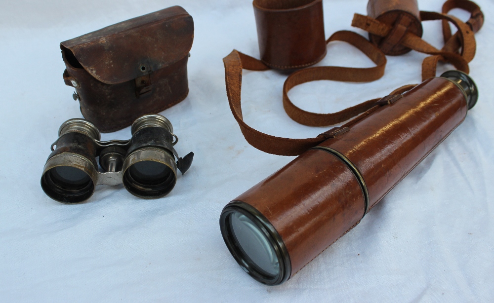 A John Barker & Co Ltd four drawer telescope with leather coverings and caps together with a pair - Image 2 of 4