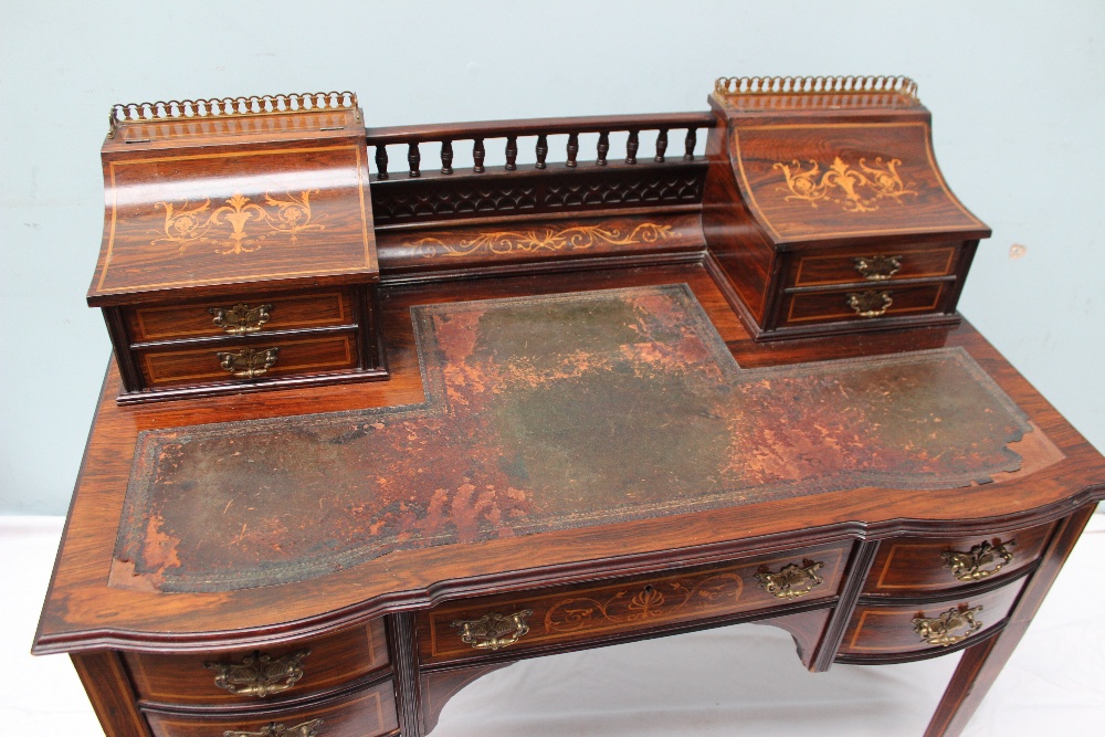 An Edwardian rosewood Carlton house desk, the superstructure with a spindle gallery, - Image 3 of 6