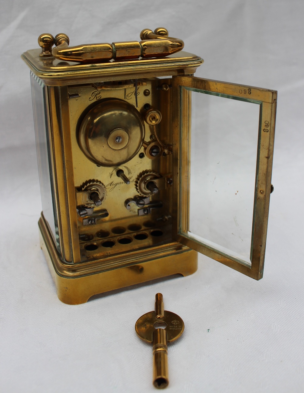 A 19th century French brass carriage clock, - Image 5 of 7