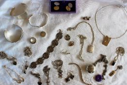 Assorted silver jewellery including slave bracelets, necklaces, rings, earrings etc.