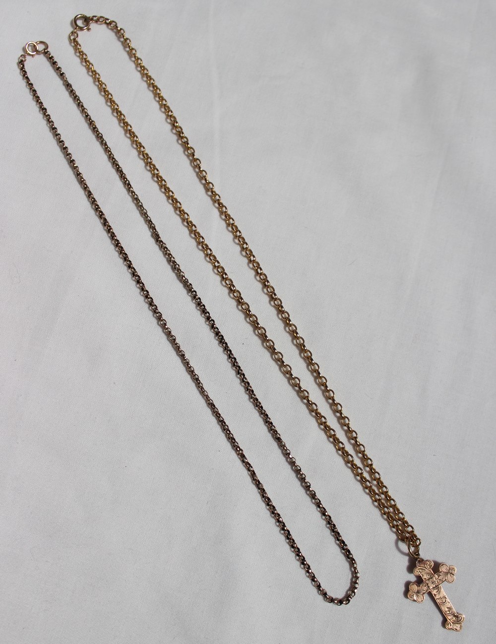 A 9ct yellow gold chain and cross, together with another 9ct gold chain, - Image 3 of 3