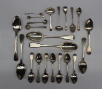 A pair of George IV silver table spoons, London, 1823, together with other silver spoons,