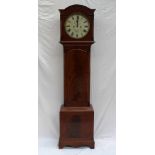 A 19th century mahogany longcase clock, the arched hood above a long trunk door,
