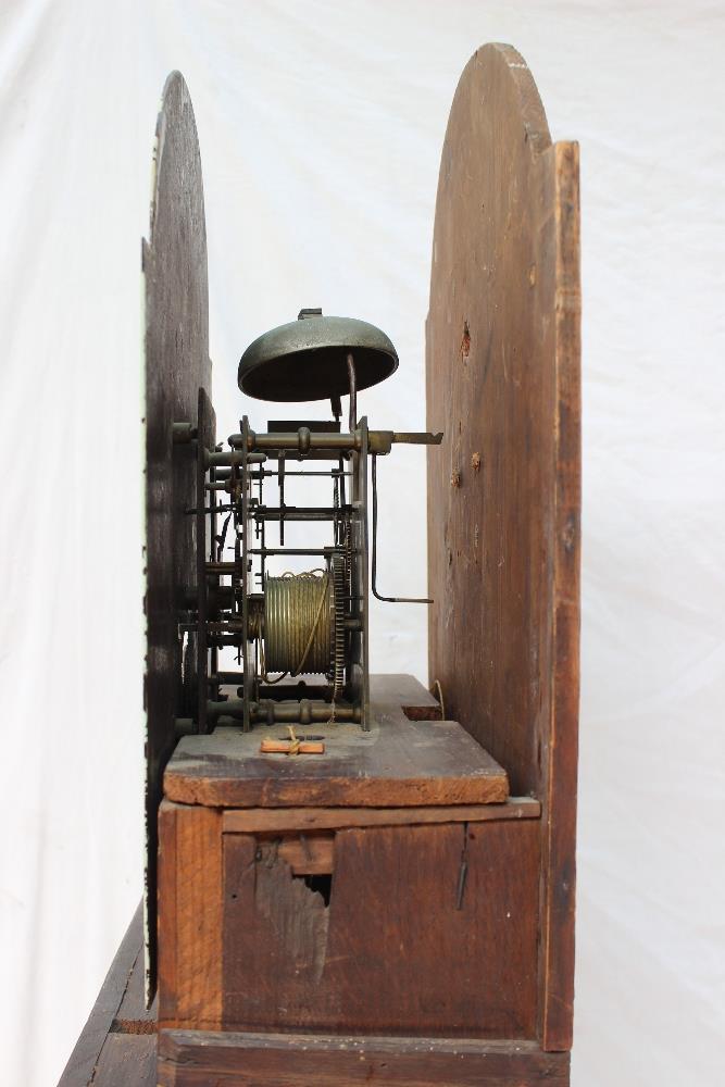 A 19th century oak longcase clock, the hood with a broken swan neck pediment and fluted columns, - Image 3 of 4