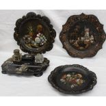 A Jennens and Bettridge papier mache desk standish decorated in black lacquer,