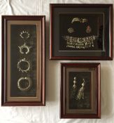 Saudi Arabia, three framed displays of traditional jewellery including bangles,