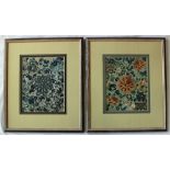 A pair of floral decorated silk work pictures,