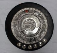 An Edward VII Silver shield trophy titled "The David Davies Challenge Shield" decorated to the