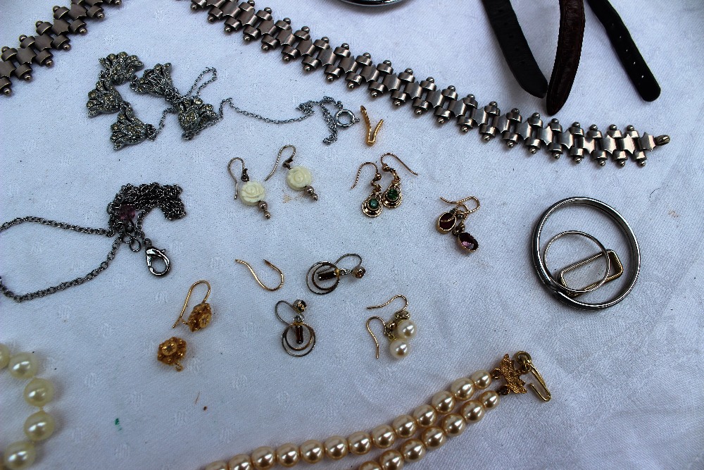 Assorted costume jewellery including faux pearls, other necklaces, wristwatches, earrings, brooches, - Image 2 of 2