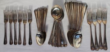 A George V silver part flatware service, comprising, four table forks, ten table spoons,