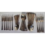 A George V silver part flatware service, comprising, four table forks, ten table spoons,