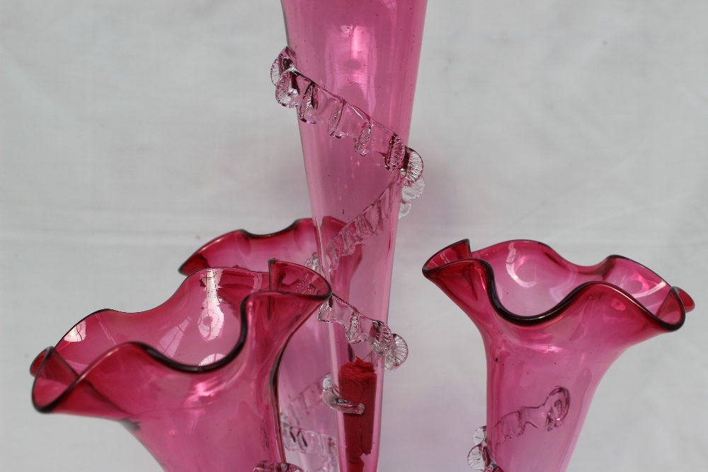 A Victorian cranberry glass epergne, - Image 3 of 4