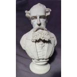 A Parian bust of Charles Dickens on a socle base,