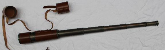 A Dollond of London brass and leather five drawer telescope with leather caps,