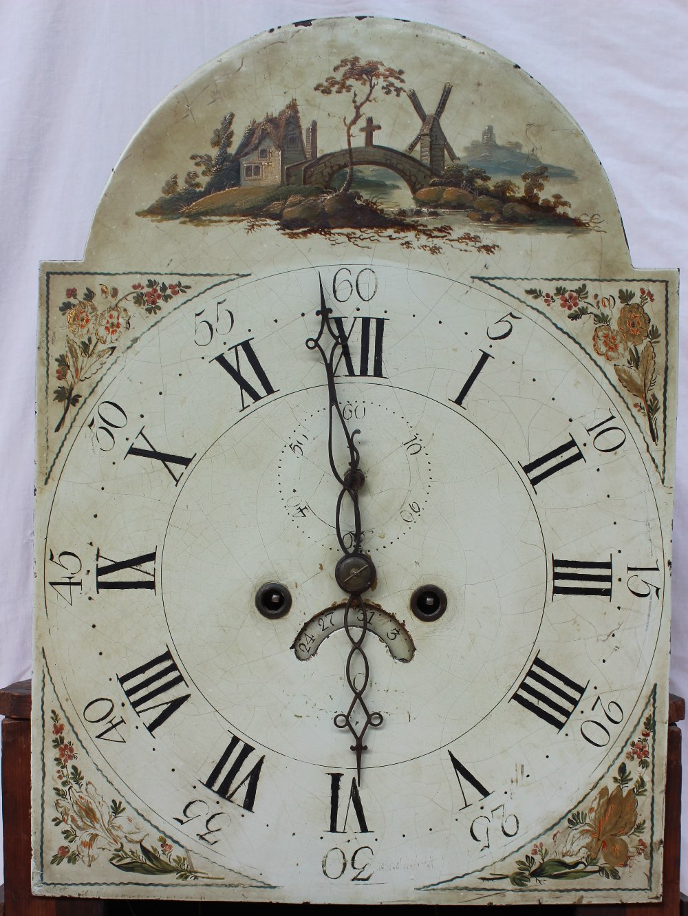 A 19th century oak longcase clock, the hood with a broken swan neck pediment and fluted columns, - Image 2 of 4