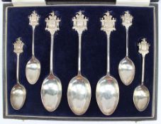 A set of seven Edward VII silver spoons with Masonic type shield "Join Loyalty & Liberty",