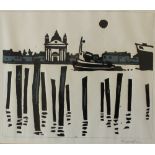 After Sir Kyffin Williams RA A Venetian canal scene A linocut print Signed in pencil to the