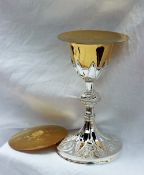 A French white metal and gilt decorated chalice, Minerva mark,