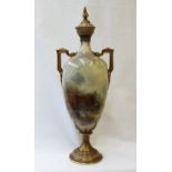 A Royal Worcester porcelain twin handled vase and cover,