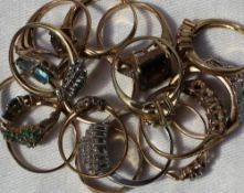 Fifteen assorted 9ct yellow gold semi precious set dress rings