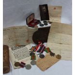 Three World War I medals, including The British War Medal, Victory Medal and 1914-15 star,